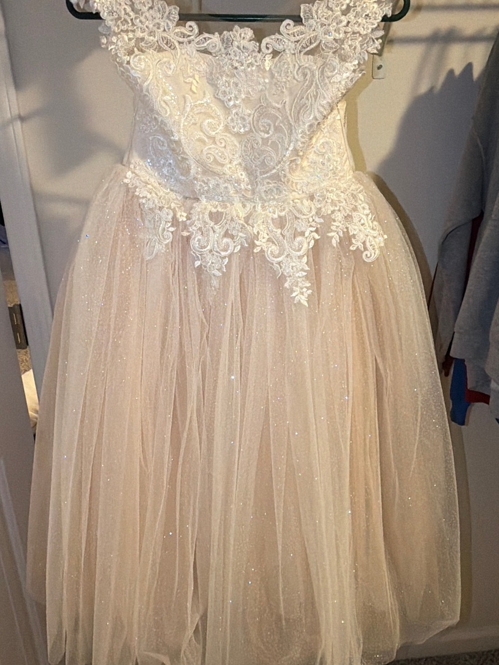 Lace Appliqué Tulle Girls' Formal Dress - Ivory/Champagne